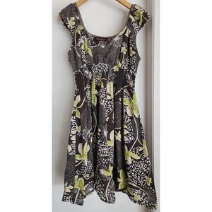 Vintage 90s Speed Control New York Womens Maxi Dress L Floral Brown 100% Cotton